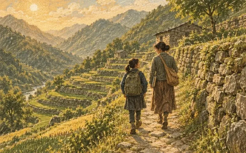 《家访走三里山路》支教日记封面 - 黄果短剧